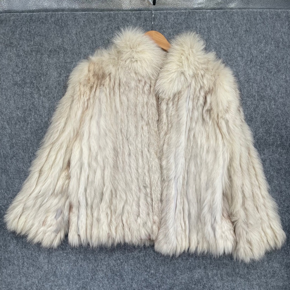 Saga Fox Fur Coat Womens Large Genuine  Cream Ivory Pink Lining Japan